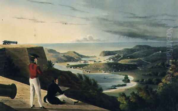 View of the English Harbour Antigua from Great George Fort Monks Hill Oil Painting by Johnson, J.