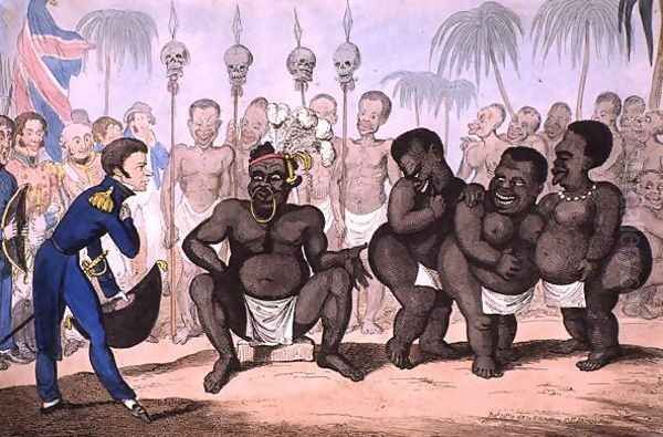 Puzzled which to Choose Or the King of Tombuctoo offering one of his daughters in marriage to Capt Anticipated result of a African Mission Oil Painting by Judel, Capt. E.