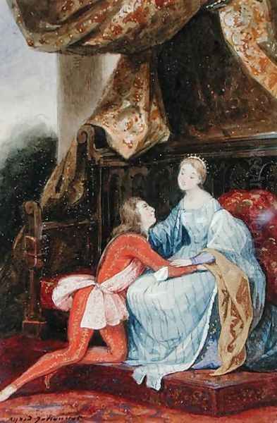 Courtly love Oil Painting by Alfred Johannot