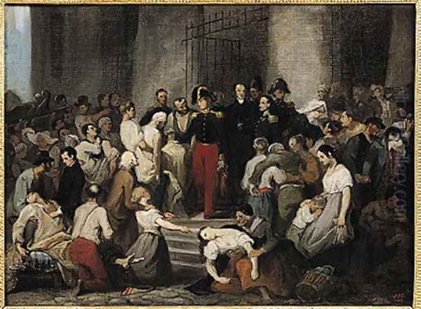 The Duke of Orleans Visiting the Sick at lHotel Dieu During the Cholera Epidemic in 1832 Oil Painting by Alfred Johannot