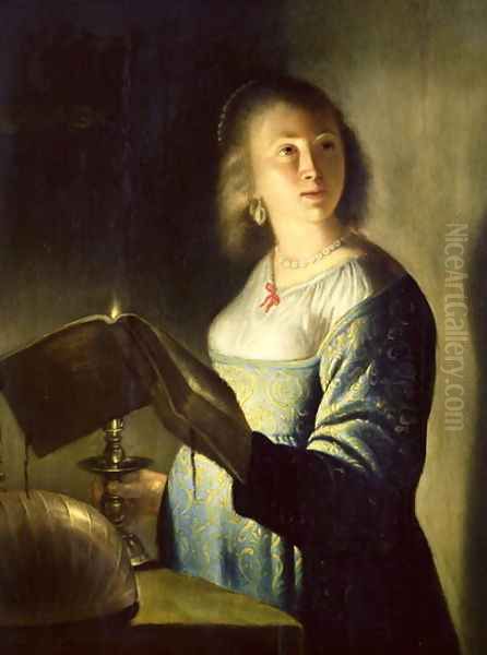 Young Woman with a Candle Oil Painting by Isaac de Jouderville