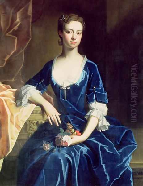 Portrait of a Lady in a Blue Velvet Dress Oil Painting by Charles Jervas