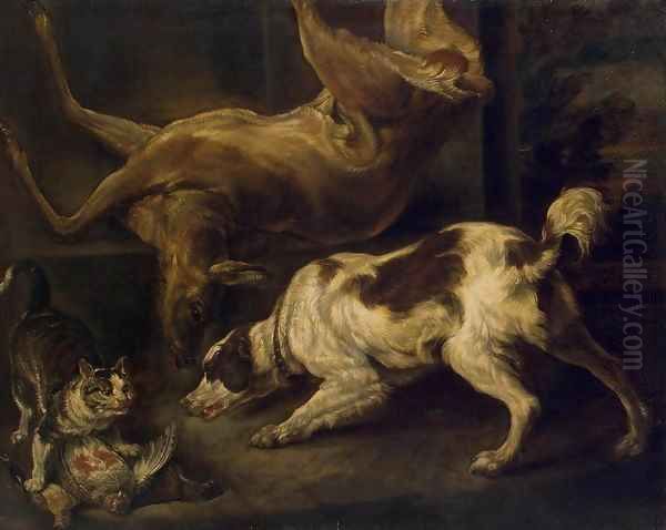 Deer, Dog and Cat Oil Painting by Charles Jervas