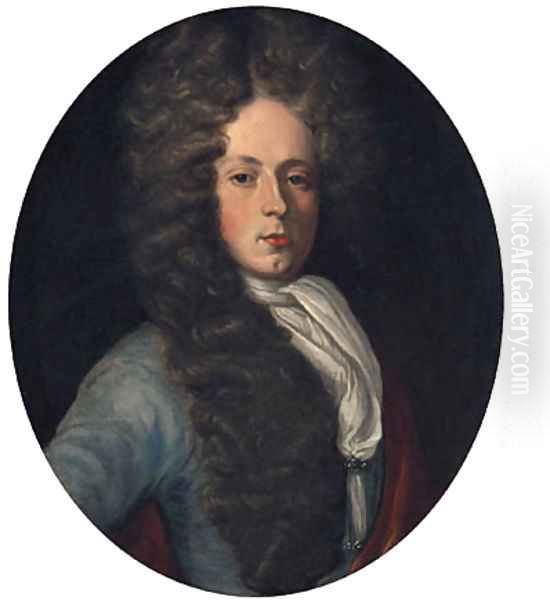 Portrait Of Anthony Wood, Half-Length, In A Blue Coat And White Stock Oil Painting by Charles Jervas