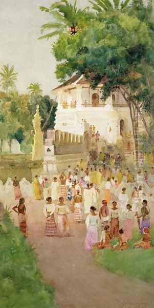 Crowds at a Monument in India Oil Painting by T. Hampson Jones