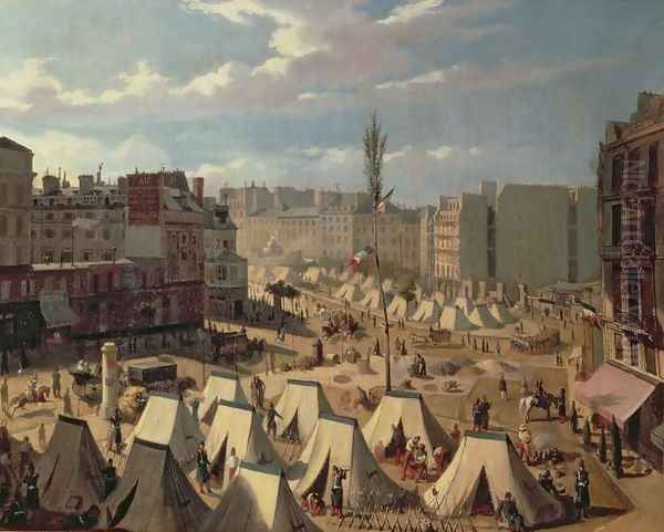 Encampment of troops on the Boulevard du Temple Oil Painting by Alexandre Josquin