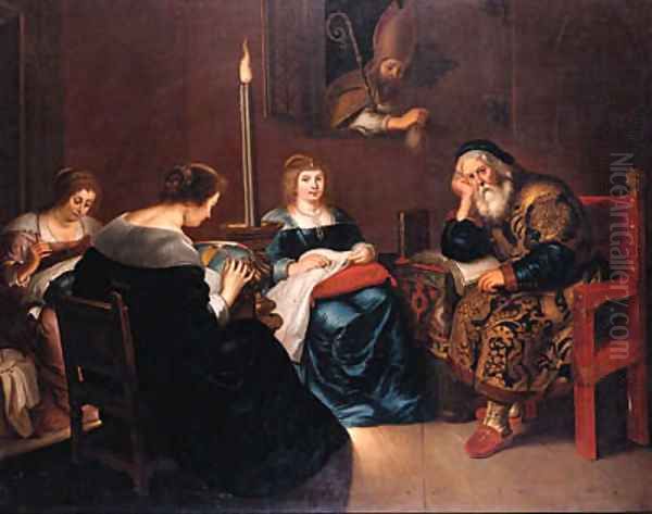 Saint Nicholas visiting the house of a poor nobleman, father of three daughters Oil Painting by Jacob Jordaens