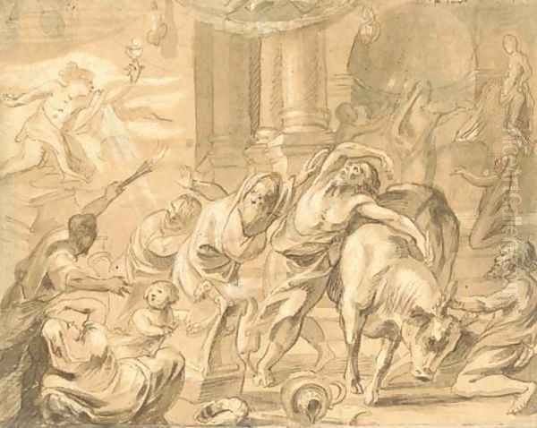 Interior of a pagan temple, perhaps The Prophet Elijah and the Priests of Baal Oil Painting by Jacob Jordaens