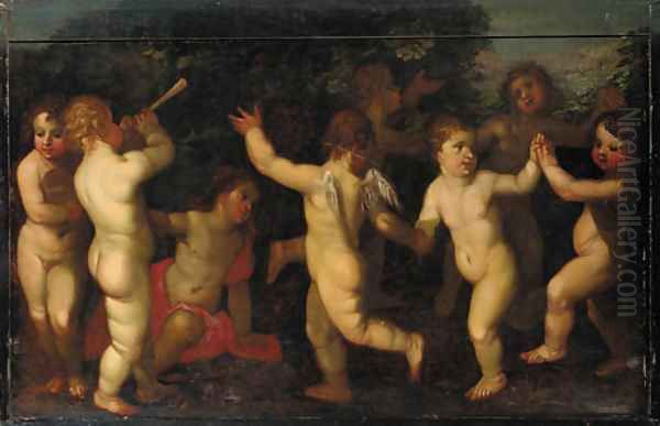 Putti disporting in a woodland clearing Oil Painting by Jacob Jordaens