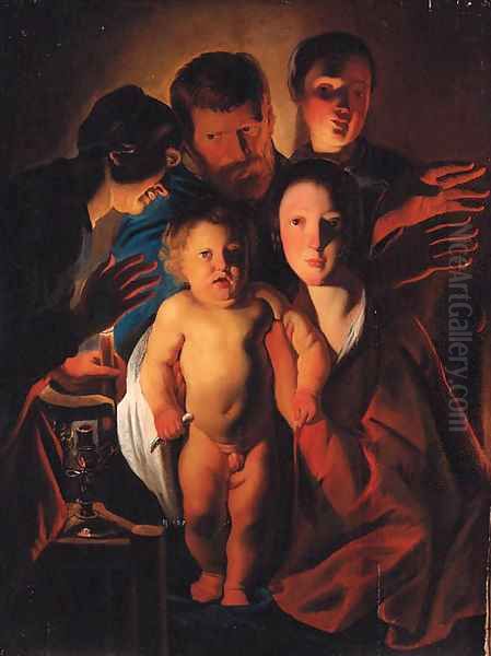 The Holy Family by candlelight Oil Painting by Jacob Jordaens