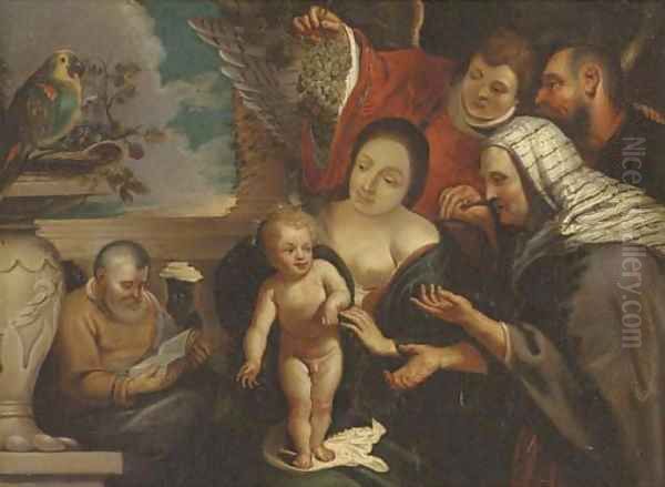 The Holy Family with Saints Joachim and Anne and an Angel Oil Painting by Jacob Jordaens