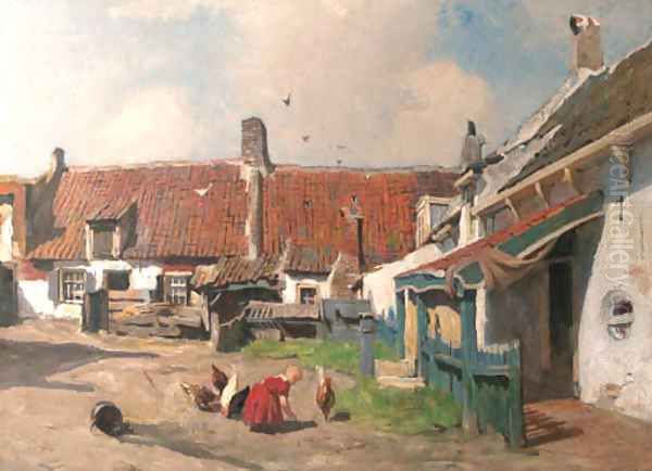 A child playing in a yard Oil Painting by Hendrik Willebrord Jansen