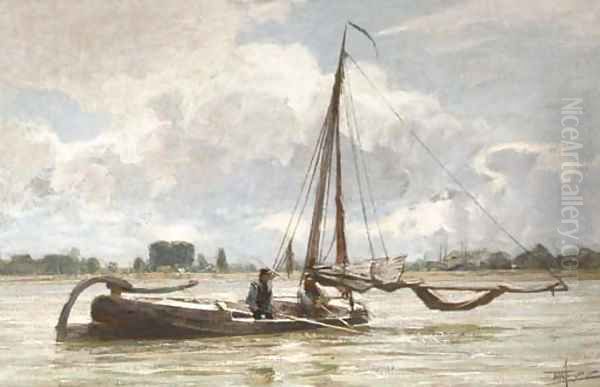 Fishermen at work Oil Painting by Hendrik Willebrord Jansen