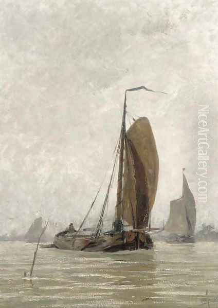 Sailingbarges in a breeze Oil Painting by Hendrik Willebrord Jansen