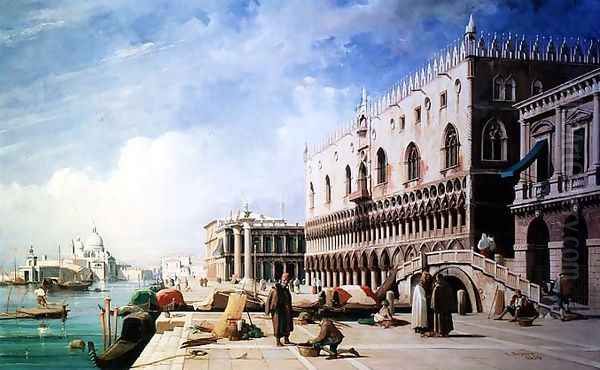 The Quayside Venice Oil Painting by Jules Romain Joyant