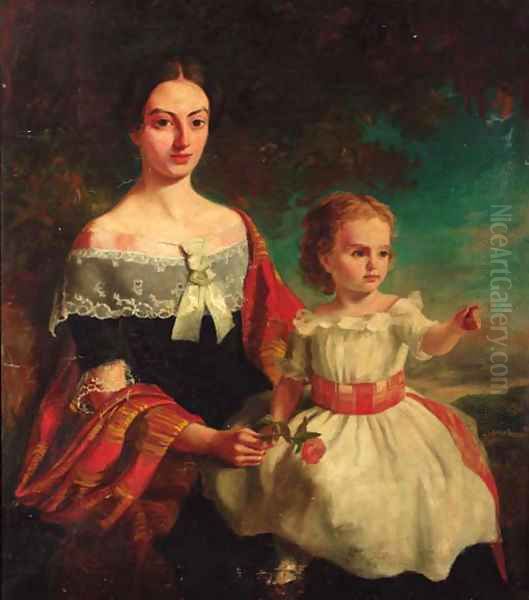 Portrait of Mrs Threshie and her daughter Luary Helen Threshie Oil Painting by Thomas Musgrove Joy