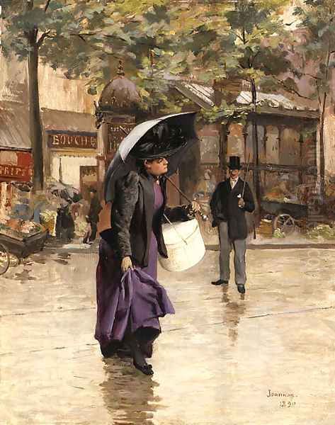 A rainy day in Paris Oil Painting by Etienne-Albert-Eugene Joannon