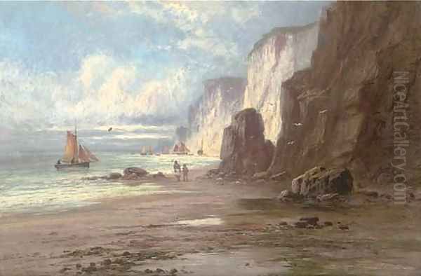 Figures on a beach; and Waves against the rocks Oil Painting by Sidney Yates Johnson