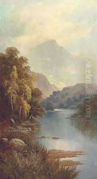 Mountainous river landscapes Oil Painting by Sidney Yates Johnson