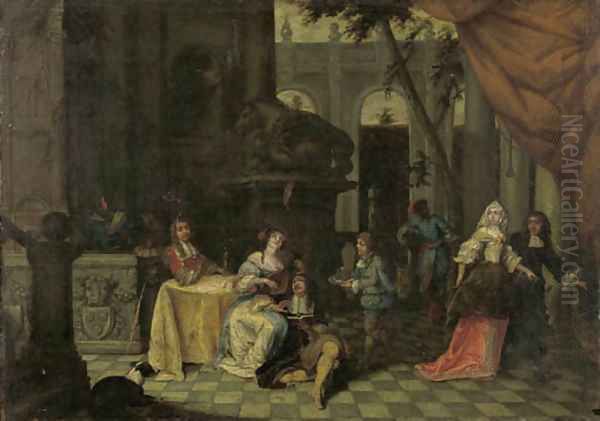 Elegant company on a terrace Oil Painting by Hieronymus Janssens