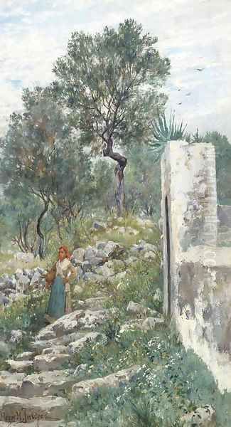 A steep descent from the olive groves Oil Painting by Holger Hvitfeldt Jerichau