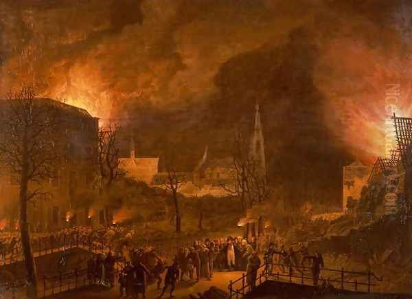 Louis Napoleon at the burning of Leiden Oil Painting by Jan Baptiste de Jonghe