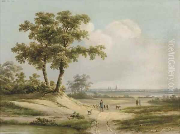 A shepherd in a panoramic landscape Oil Painting by Johan Maurisz Jansen