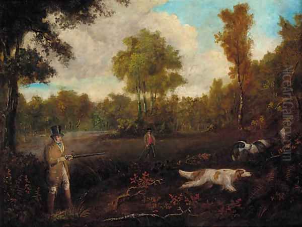 Two gentlemen shooting with their dogs Oil Painting by Samuel John Egbert Jones