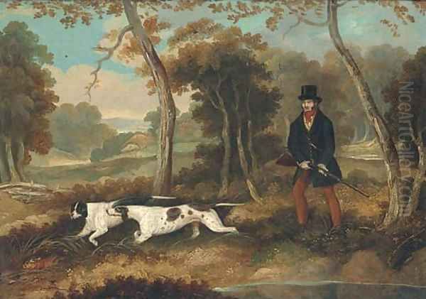 A huntsman with two pointers Oil Painting by Samuel John Egbert Jones