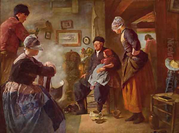 Grandfathers visit, Volendam Oil Painting by Carl Jacoby