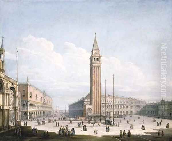 The Piazza San Marco and the Piazzetta, Venice, looking south-west from the Torre dell'Orologio, with St. Mark's Cathedral, the Doge's Palace Oil Painting by Antonio Joli