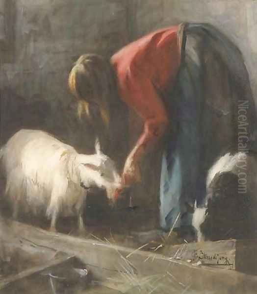 Feeding the goats Oil Painting by Jacobus Frederick Sterre De Jong