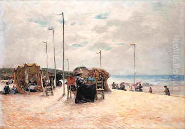 On the Beach Oil Painting by Felix Armand Marie Jobbe-Duval