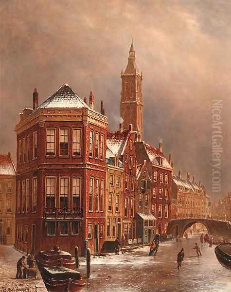 Kolkje, Amsterdam, in winter Oil Painting by Oene Romkes De Jongh