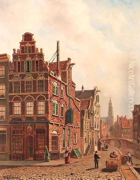 View of the city of Delft with the Oude Kerk Oil Painting by Oene Romkes De Jongh