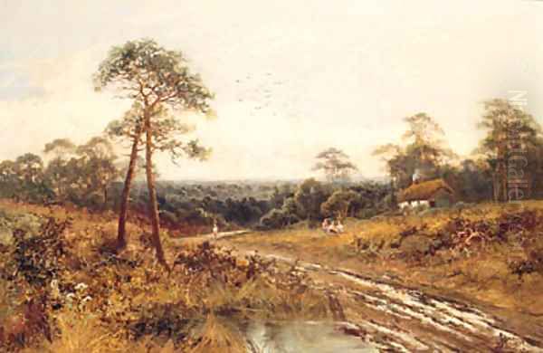 Figures Beside A Country Path, Near Lowendon, Surrey Oil Painting by Henry Bates Joel