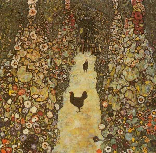 Garden Path With Chicken Oil Painting by Gustav Klimt