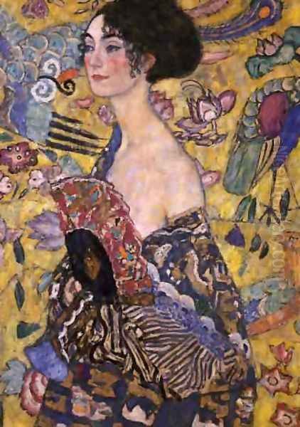 Lady With Fan Oil Painting by Gustav Klimt