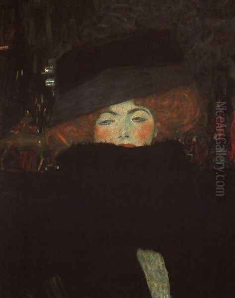 Lady With Hat And Feather Boa Oil Painting by Gustav Klimt