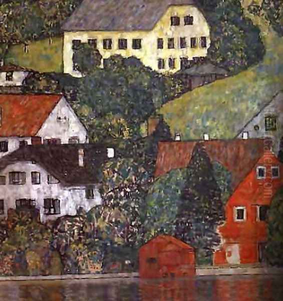 Houses In Unterach On The Attersee Oil Painting by Gustav Klimt