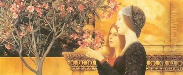 Two Girls with Oleander Oil Painting by Gustav Klimt