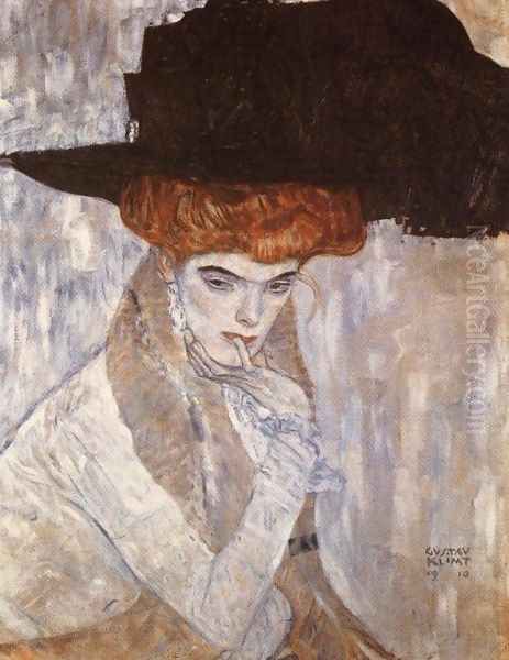 The Black Feather Hat 1910 Oil Painting by Gustav Klimt