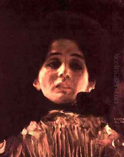 Face Portrait Of A Lady Oil Painting by Gustav Klimt