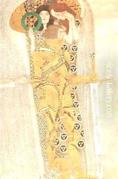 Yearning for Happiness Detail from Bethoven Frieze 1905 Oil Painting by Gustav Klimt