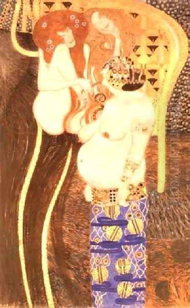 Hostile Forces Detail from the Bethoven Frieze 1902 Oil Painting by Gustav Klimt