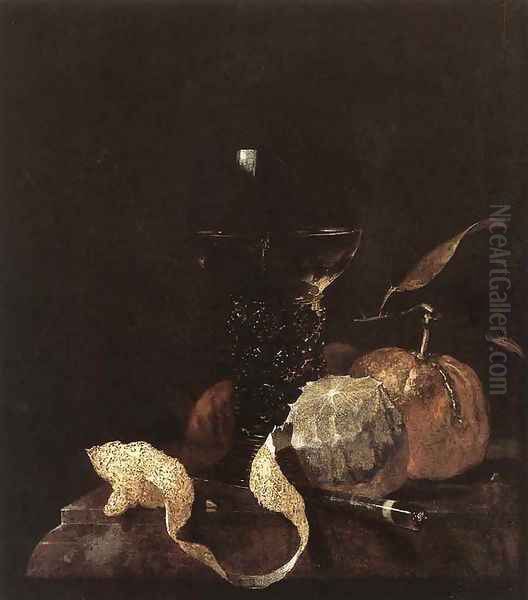 Still-Life with Lemon, Oranges and Glass of Wine 1663-64 Oil Painting by Willem Kalf