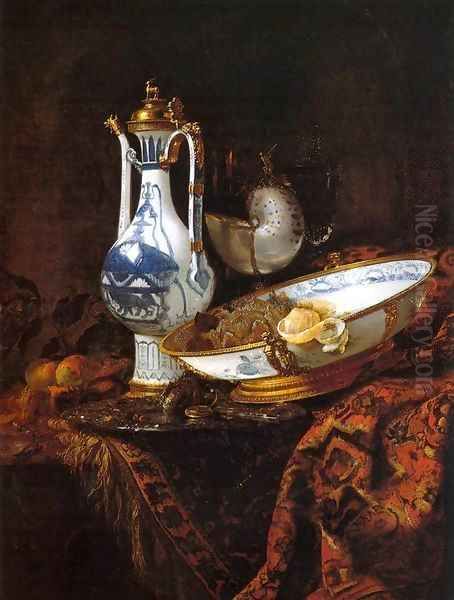 Still-Life with an Aquamanile, Fruit, and a Nautilus Cup Oil Painting by Willem Kalf