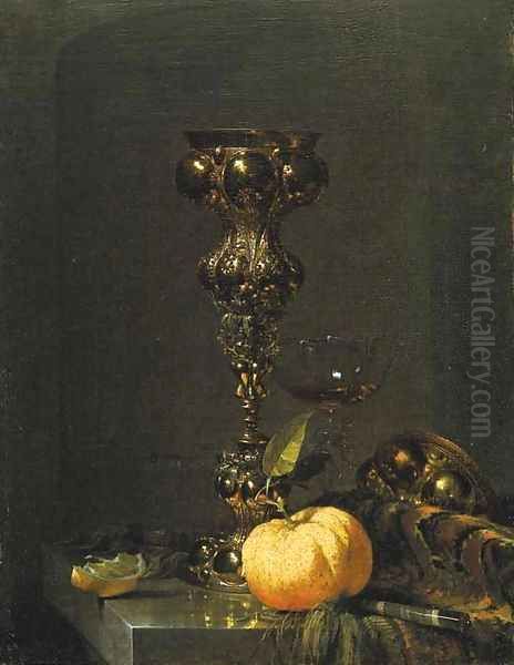 A steeple cup with upturned cover Oil Painting by Willem Kalf