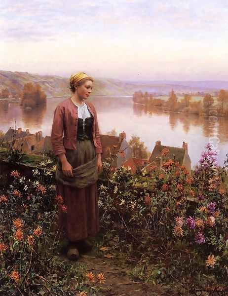 A Garden Above The Seine Rolleboise Oil Painting by Daniel Ridgway Knight