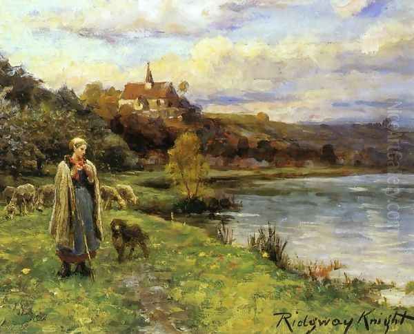 Woman by the Water Oil Painting by Daniel Ridgway Knight